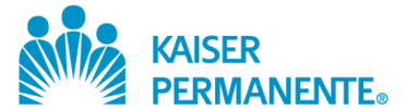 The logo of Kaiser Permanente, which is blue and white, is displayed on a black background.