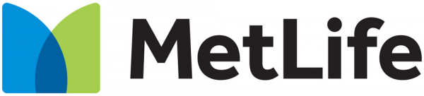 A logo for MetLife with blue and green triangles on the left and MetLife written in black on the right.
