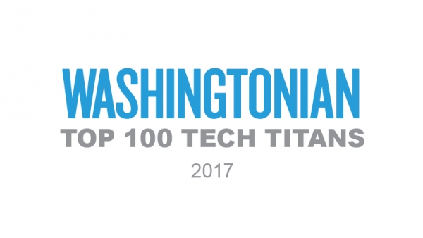 The Washingtonian Top 100 Tech Titans 2017 logo is displayed on a white background with blue text.