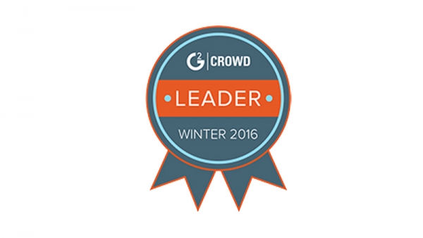 The G2 Crowd Winter 2016 Leader badge, featuring the G2 Crowd logo and the text "Leader Winter 2016."
