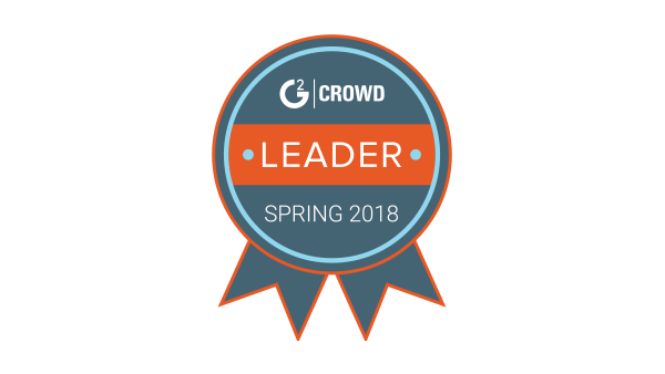 G2 crowd leader spring 2018 badge with orange and gray background and black border.
