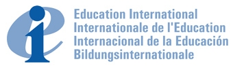 The logo of Education International in three different languages: English, Spanish, and German.
