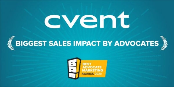 Event award logo on a blue background with the words 'biggest sales impact by advocates' on it.