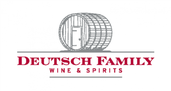 A logo for Deutsch Family Wine & Spirits featuring a barrel and bold red text.