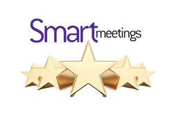 Smart meetings logo with four gold stars and one larger gold star in the center.