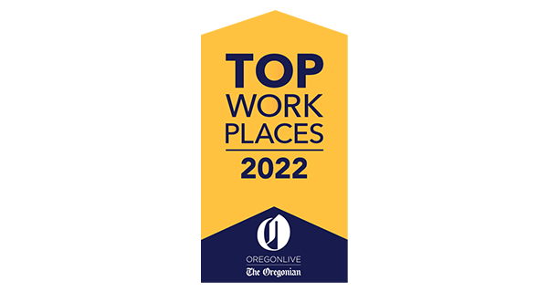 Top Work Places 2022 badge, awarded by the Oregonian, for exceptional workplaces in Oregon.