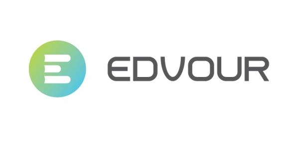 The logo for Edvour features a green circle with three lines inside, set against a white background.