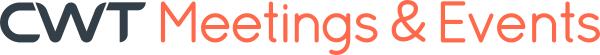 CWT Meetings & Events logo featuring bold orange text on a black background for visual contrast.