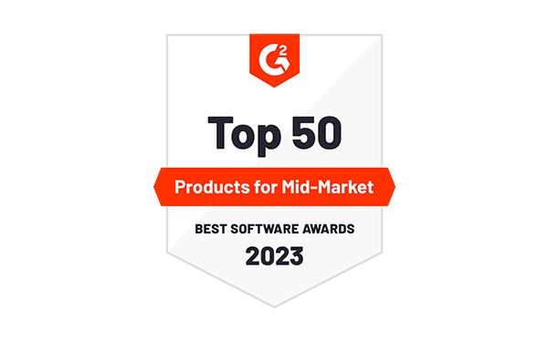 G2 badge for Best Software 2023 for Products for Mid-Market