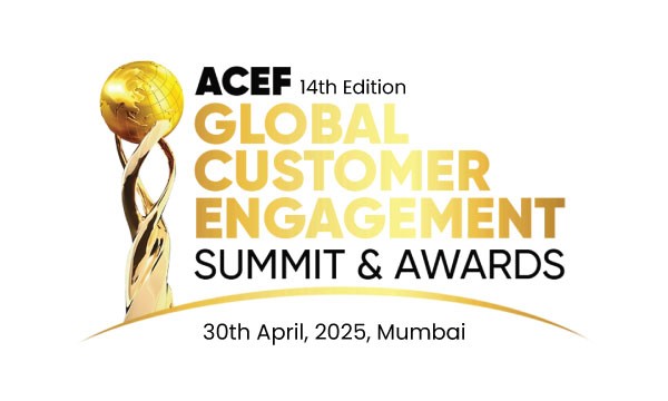 Golden globe trophy with ACEF 14th edition Global Customer Engagement Summit & Awards logo on white background.