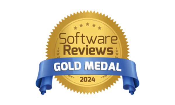 Gold medal award badge from Software Reviews for 2024, featuring a gold circle with a blue ribbon.