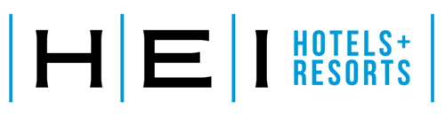 A blue logo for Hotels + Resorts on a black background.