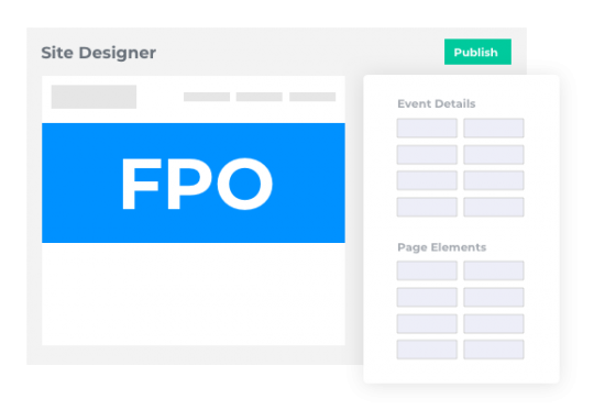 A screenshot of the Site Designer tool with a placeholder FPO text on the page.