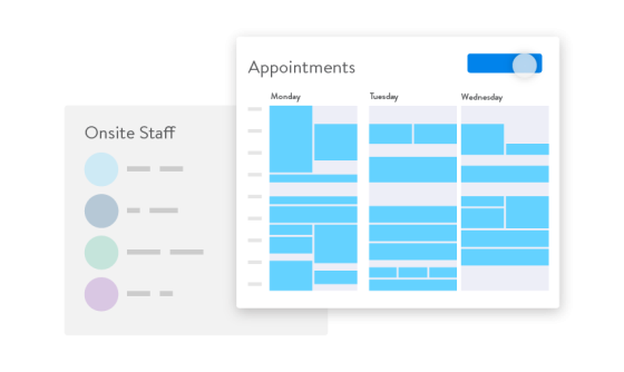 An iPad with a weekly schedule of appointments on one side and staff on the other.