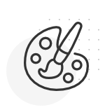 Paint palette with a brush icon on top, representing the brand's creative and artistic identity.