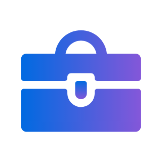 A briefcase icon with a blue and purple gradient on a black background, representing the industry.