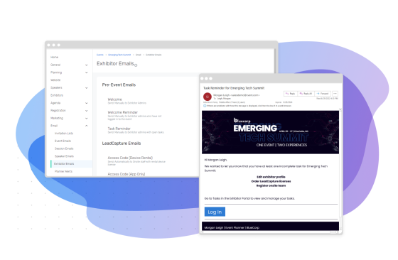 An illustration of the Exhibitor Portal showing the value proposition of the task reminder feature.