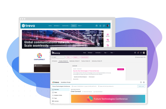 Treva and Bluecorp websites side by side with Treva chatconnect and bluecorp chat connect images.