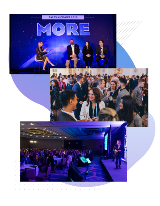 Collage of photos from Sales Kick-Off 2020 event with the word "More" written on top.