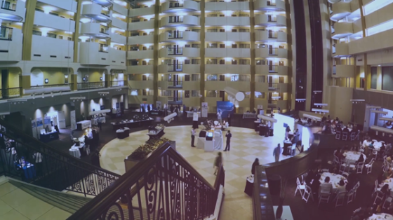 An aerial view of the lobby at the Pearson Hotel in downtown.