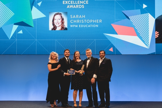 Sarah Christopher and her team on stage at the Cvent Excellence Awards 2022.