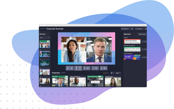 Studio Lincoln International with the corporate townhall live stream on the Studio screen.