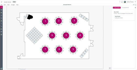 A floor plan of Kennedy Ballroom is shown with the tables and chairs arranged.
