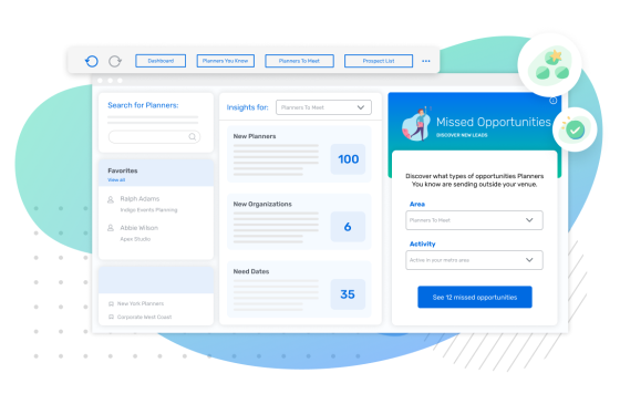 Attract graphic showing missed opportunities and planner insights on the planner attraction platform.