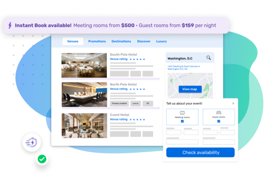 A screenshot of a website with a pop-up box that reads "Tell us about your event!"