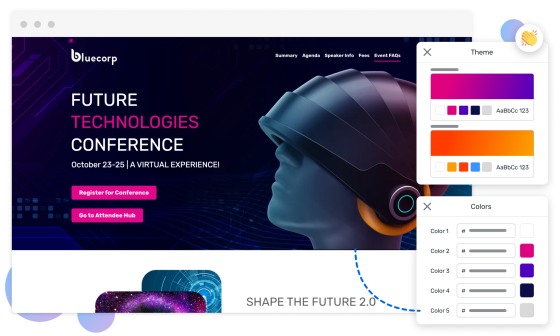 Bluecorp theme and color palettes in the website builder.