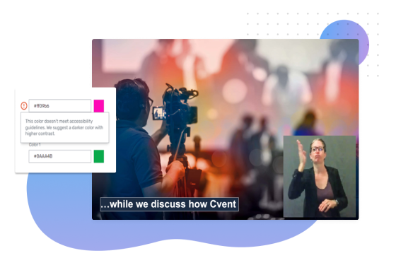 A graphic of a camera person and a speaker, while Cvent is being discussed.