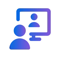A meeting team monitor with a purple and blue icon on a black background.