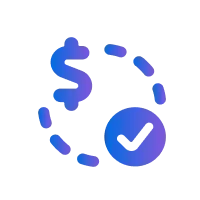 A pixelated blue symbol of a dollar sign with a checkmark on a black background.