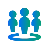 Three people are sitting together, one in green, two in blue, and one in dark blue.