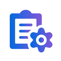 A blue gear icon with a blue background and a blue and purple gear with a black background.