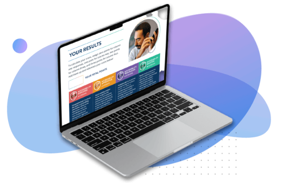 Laptop with a webpage titled "Your Results" open on a purple and blue background.