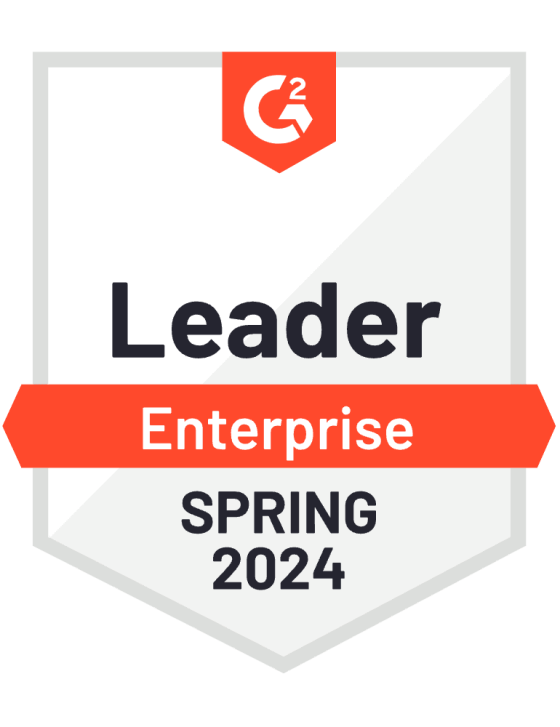 G2's Enterprise Leader Spring 2024 badge in green background with a red and white border.