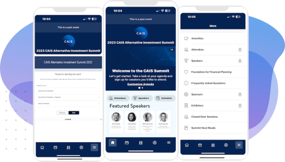 CAIS Attendee Hub mobile and survey image for event app software by DoubleDutch, a Cvent company.