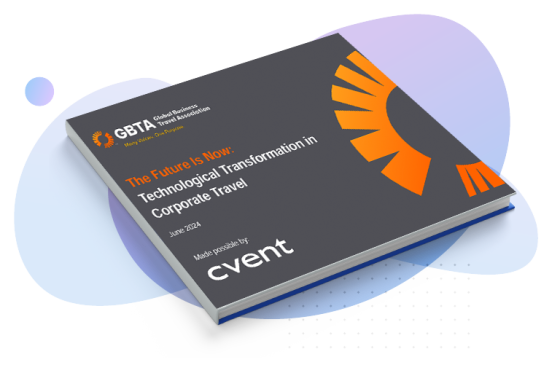 Cover of "The Future is Now: Technological Transformation in Corporate Travel" report by GBTA and Cvent