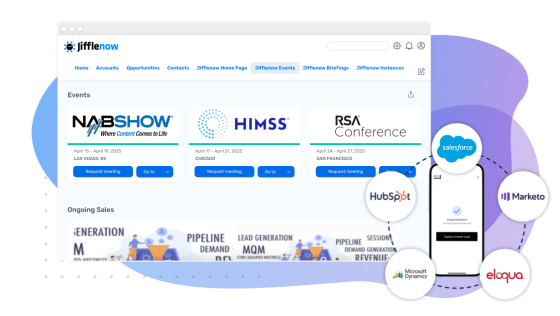 Jifflenow Salesforce marketing automation platform integrated with HubSpot, Marketo, Microsoft Dynamics, and Eloqua.