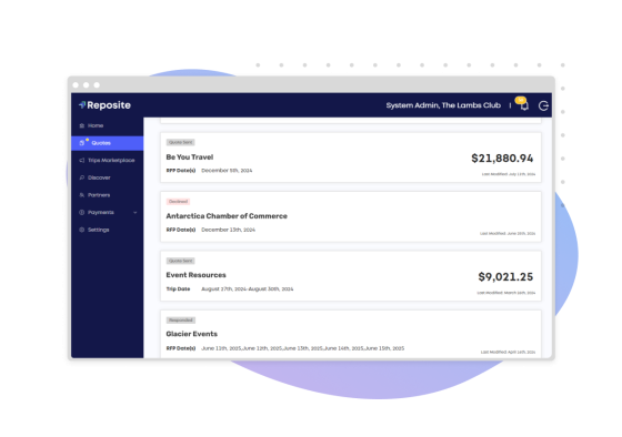 Vendor Marketplace - Lead Generation page of the Repostite software, showing the Quotes page and other options.