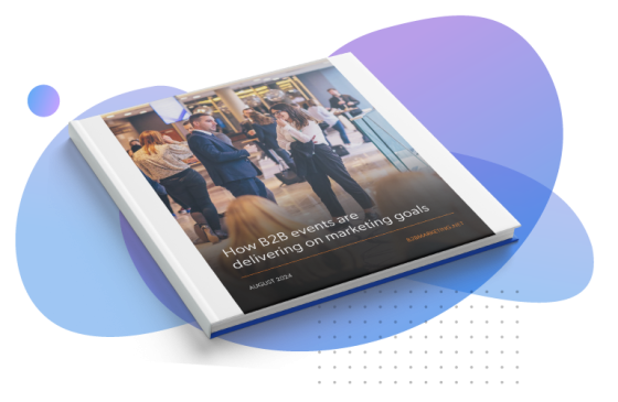 A book with the title "How B2B events are delivering on marketing goals" placed on a blue background.