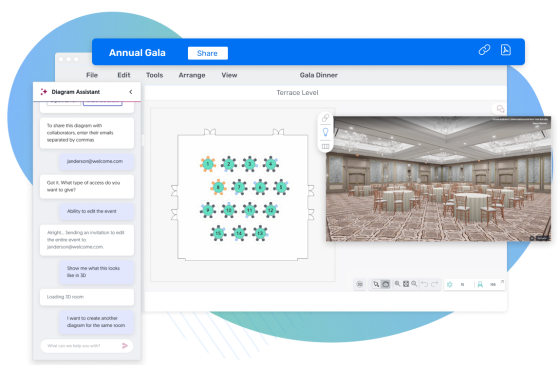 Diagramming for event planning with the ability to edit and share the event layout.