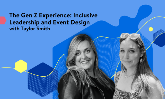 Two smiling women stand in front of a blue background with text "The Gen Z Experience".
