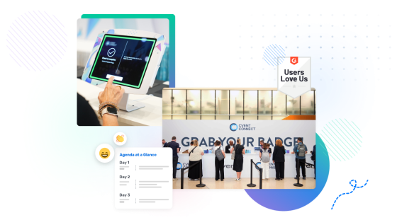 A collage of images that includes a digital screen, a queue, and a badge with the words "Users Love Us."