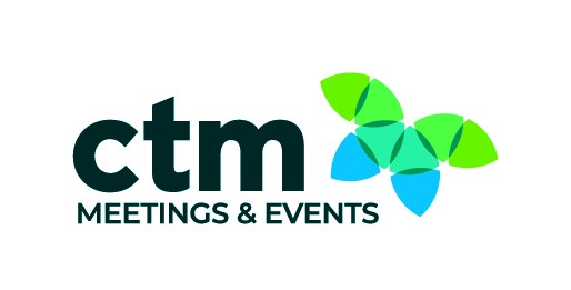 Logo for CTM Meetings and Events featuring a stylized green and blue flower.