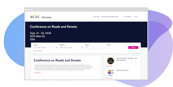 Screen view of the ACEC Arizona room booking site