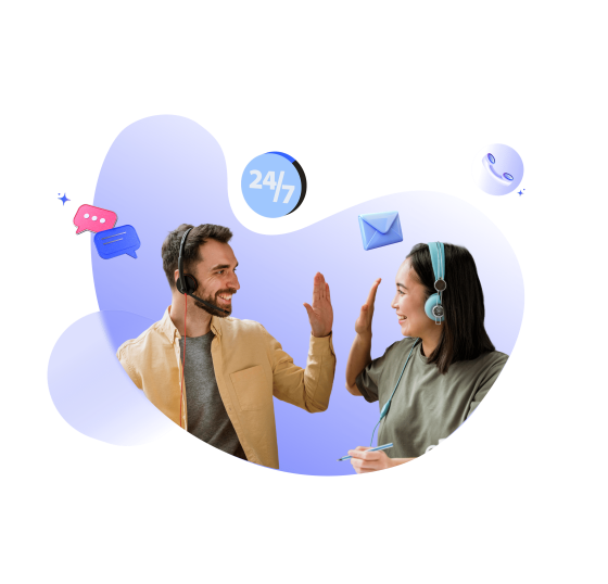 Two people communicating via headsets on their phones, demonstrating a collaborative conversation.