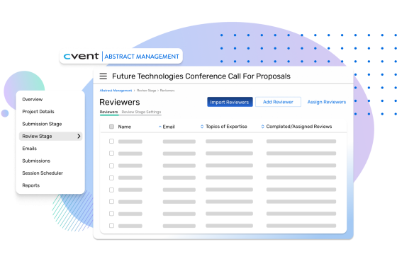 Illustration of cvent's software which shows how you can check reviews and reviewer's status.