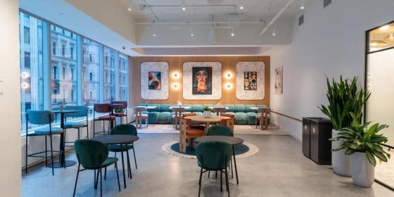 lobby with tables and chairs